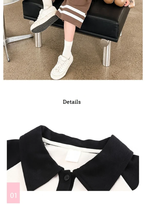 Summer Casual Girls Cotton Contrast Striped Preppy t-Shirt Tops+Short Pant Sets School Kids Tracksuit Child 2PCS Outfit 5-16Yrs - Image 20