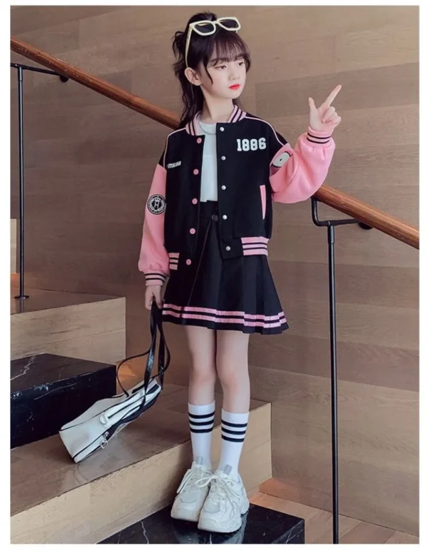 Girls Fashion Clothing Sets Spring Autumn Kids Baseball Sports Suit Children Jacket Pleated Skirt 2Pcs Student Uniform Outfits - Image 27