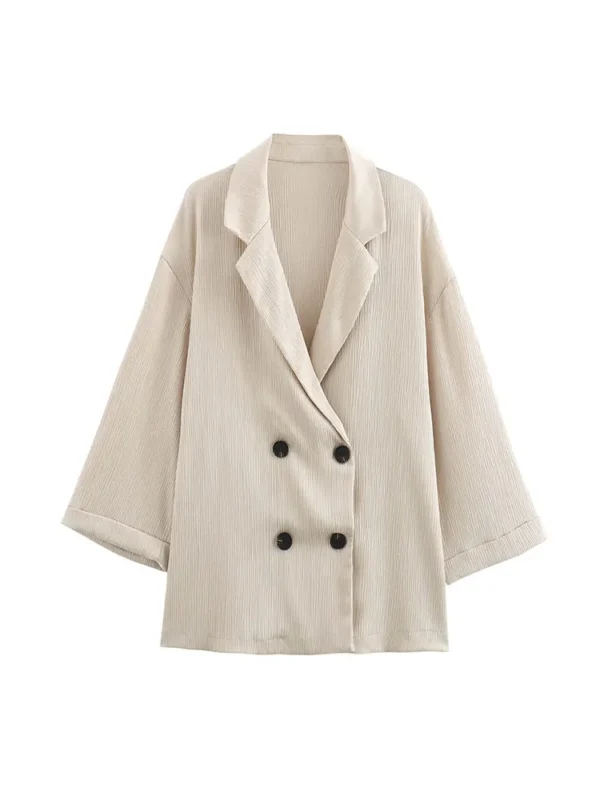 2025 Autumn Women Casual Blazer Coat Pants Set Long Sleeve Double Breasted Blazer + Wide Leg Trousers Lady Office Outfit - Image 3