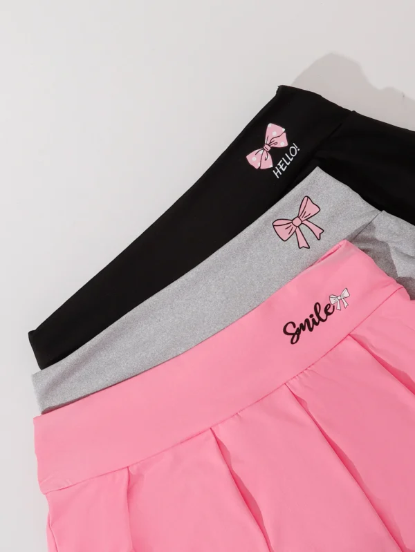 Girls Clothes Summer Tween Girl Bow Print Pleated Skirt Preppy Skorts Kids Three Piece Sets Outfit - Image 4