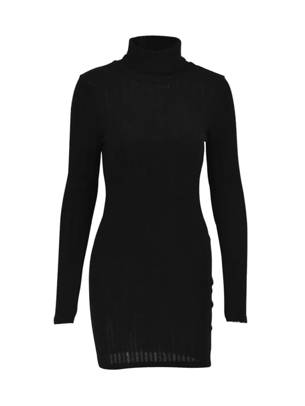New Mini Dress For Women Autumn Black Solid Turtleneck Long Sleeves Sheath Dress Club Elegant Bodycon Party Dresses Female - Image 18
