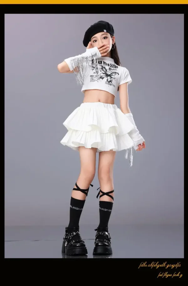 Hip Hop Girls Crop Top Plaid Street Dance Skirt Kids Ribbon Pleated Skirts Teens Jazz Cool Costumes Child Streetwear Clothes Set - Image 48