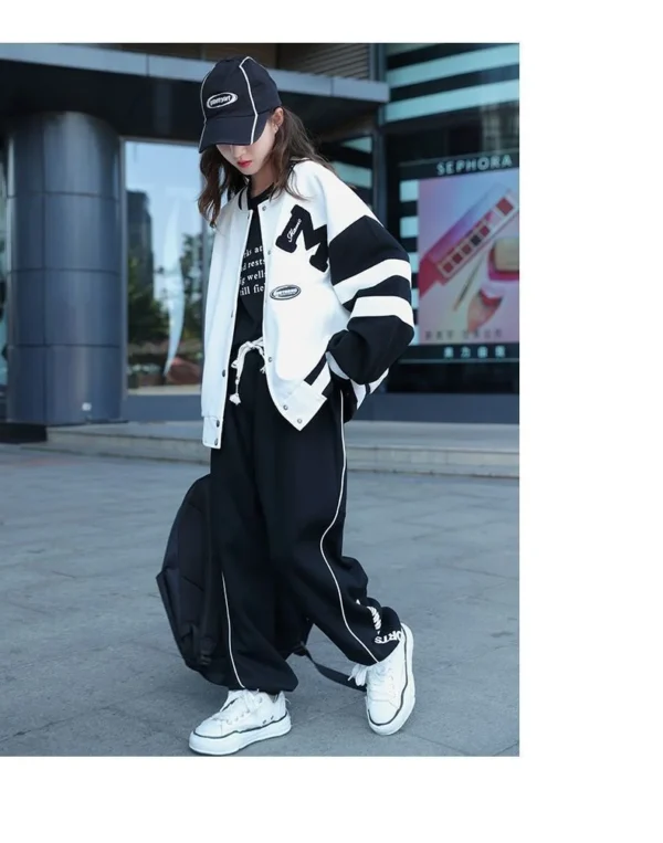 Girls Contrast Alphabet Single-breasted Sweat Varsity Jacket+Drawstring Sweatpant Set School Kids Tracksuit Child Outfit 3-14Yrs - Image 24