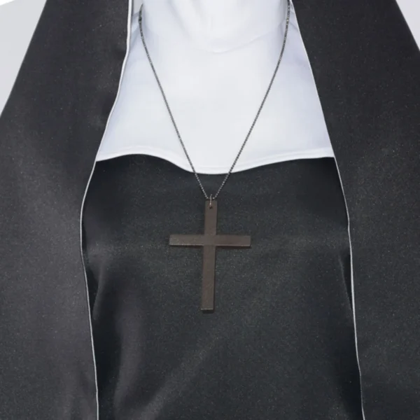 2025 Gothic Nun Cosplay Costume 4-Piece Set with Cape, Belt & Necklace for Halloween Role-Play Parties (Adult Size) - Image 4