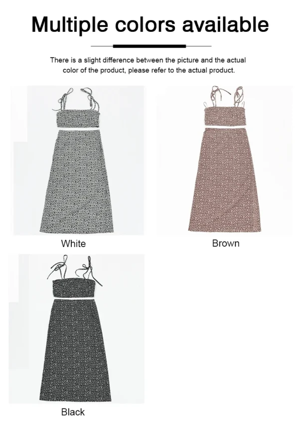 Floral Strap Vest Top with Tight Slit Half-Length Skirt 2-Piece Set Chic Outfit Floral Print Suspender Design - Image 20