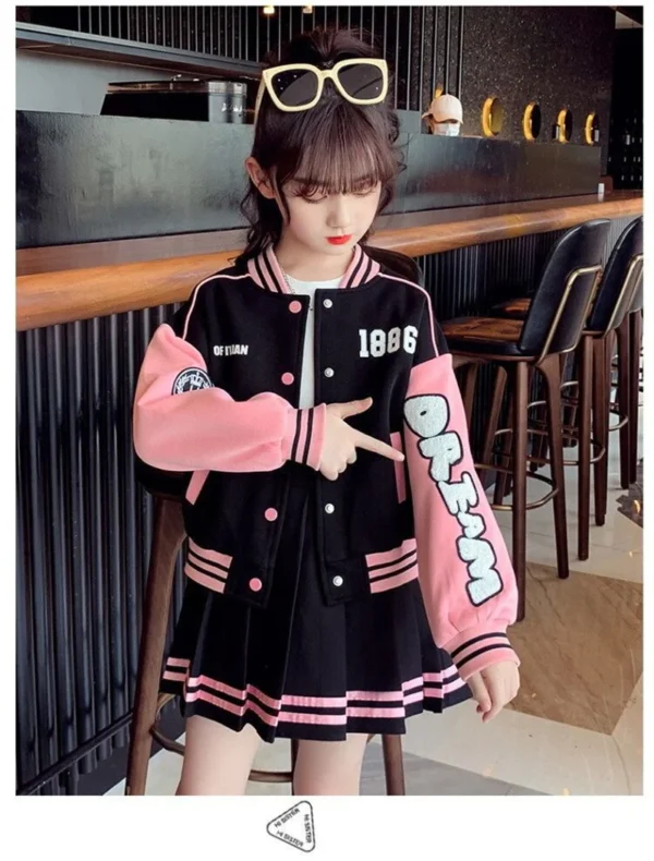 Girls Fashion Clothing Sets Spring Autumn Kids Baseball Sports Suit Children Jacket Pleated Skirt 2Pcs Student Uniform Outfits - Image 34