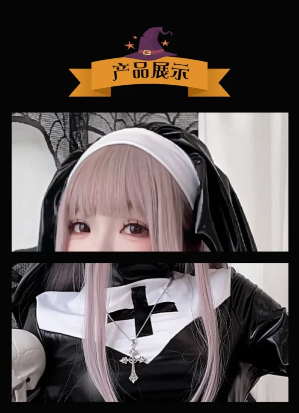 Halloween Latex Nun Costumes Women Black Leather Bodysuit With Headwear Nun Cosplay Dress Outfits Carnival Party Clothes - Image 17