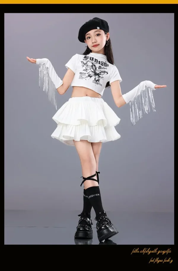 Hip Hop Girls Crop Top Plaid Street Dance Skirt Kids Ribbon Pleated Skirts Teens Jazz Cool Costumes Child Streetwear Clothes Set - Image 46