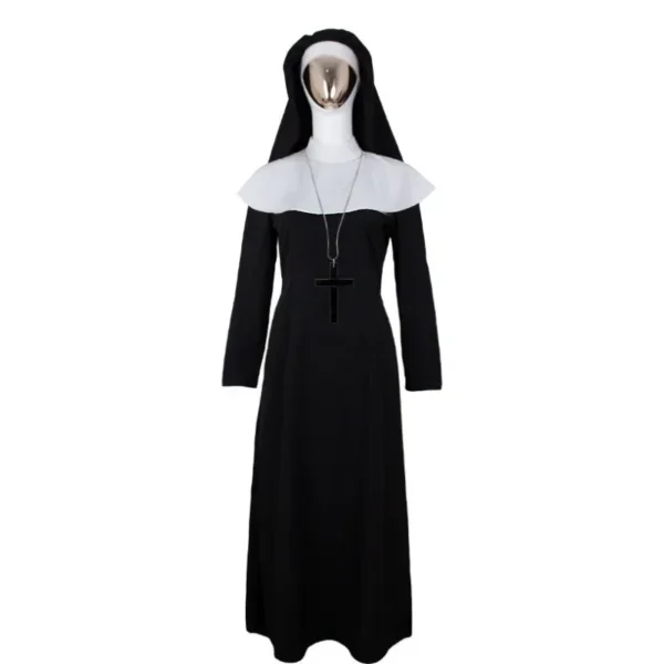 Nuns Cosplay Costumes Women Girls Christian Catholic Religion Missionary Nun Black Dress Halloween Christmas Carnival Party - Image 2