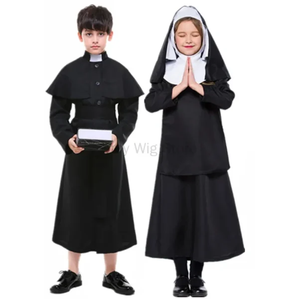 Boys Priest Costume for Halloween Dress Up Party Cosplay Kids Nun Costumes for Girls Nun Cosplay Costume Party Fancy Dress