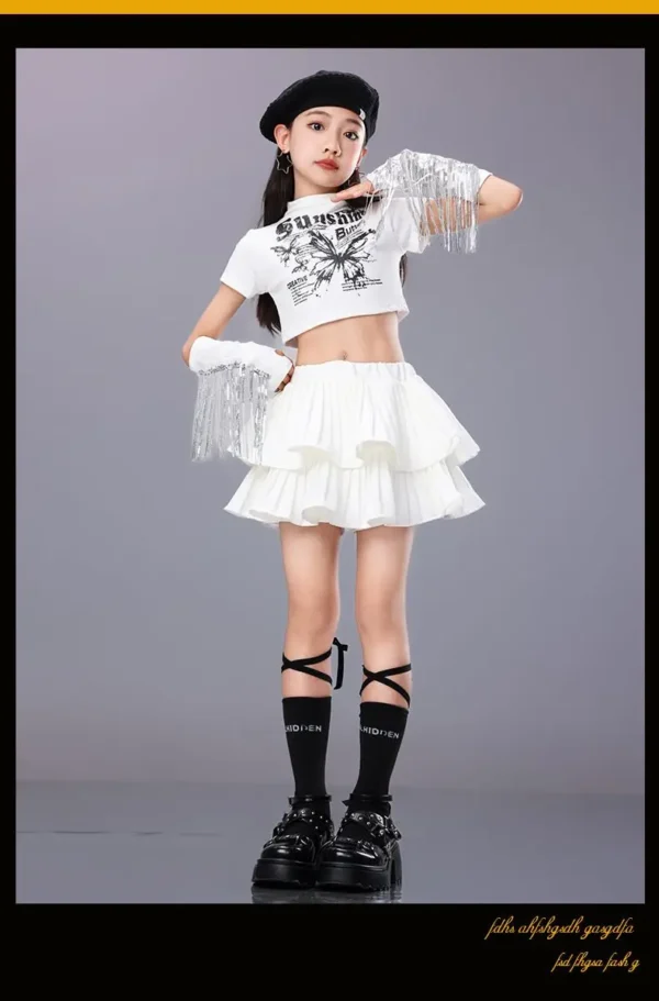 Hip Hop Girls Crop Top Plaid Street Dance Skirt Kids Ribbon Pleated Skirts Teens Jazz Cool Costumes Child Streetwear Clothes Set - Image 44
