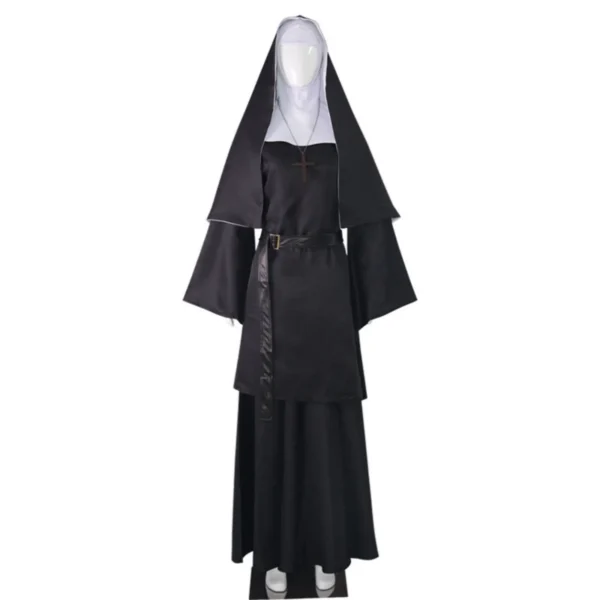 2025 Gothic Nun Cosplay Costume 4-Piece Set with Cape, Belt & Necklace for Halloween Role-Play Parties (Adult Size) - Image 12
