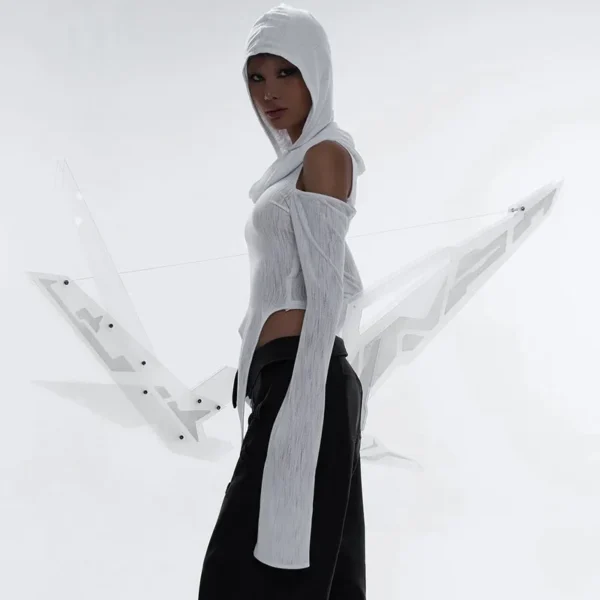Hooded Soild Hollow Out Two Piece Sets Womens Outfits Short Skirt Asymmetries Clothes Silm Streetwear Strapless Sleeves Top - Image 11