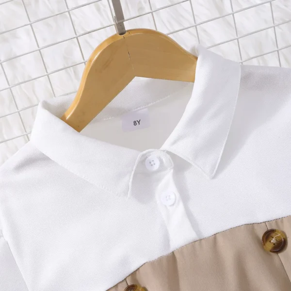 Big Girl Outfit Summer Short Sleeve Tops and Pants Children 2Pcs Set White Brown Splicing Fashion Teenage Clothing 7-12 Yrs Old - Image 3