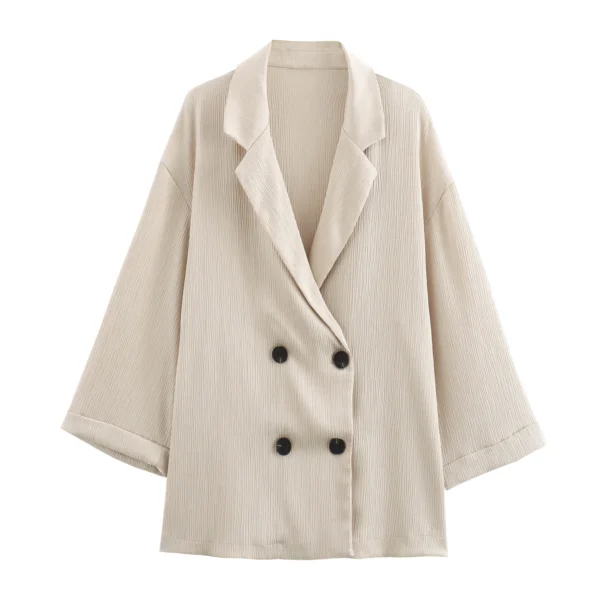 2025 Autumn Women Casual Blazer Coat Pants Set Long Sleeve Double Breasted Blazer + Wide Leg Trousers Lady Office Outfit - Image 11