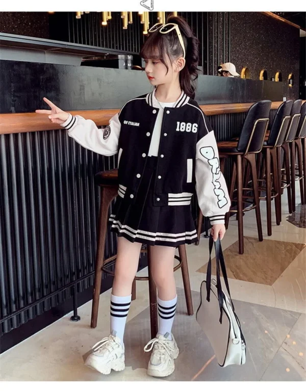 Girls Fashion Clothing Sets Spring Autumn Kids Baseball Sports Suit Children Jacket Pleated Skirt 2Pcs Student Uniform Outfits - Image 28