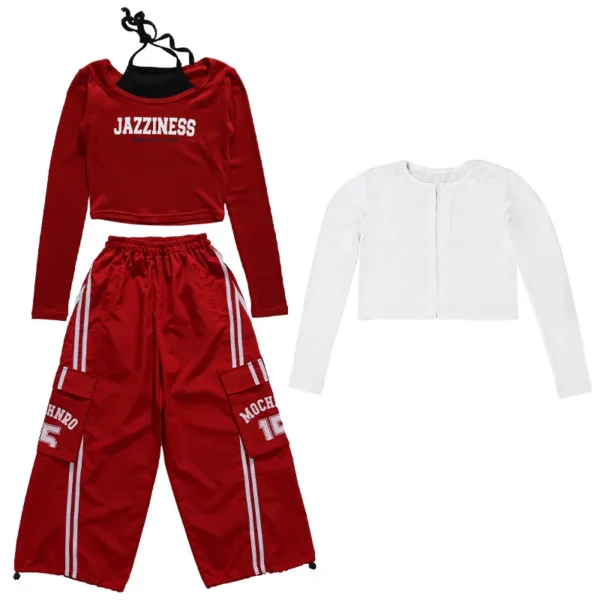 Kids Fashion Hip Hop y2k Longsleeve T-shirt Pants Set For Girls Performance Costume Stage Outfit Child Dance Suit Street Wear - Image 6