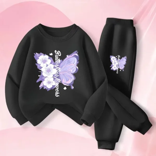 Spring Long Sleeved Top Long Pants Two Piece Sets for Girls Elegant Butterfly Printed Hoodies Suit Children's Outfits Tracksuit - Image 10