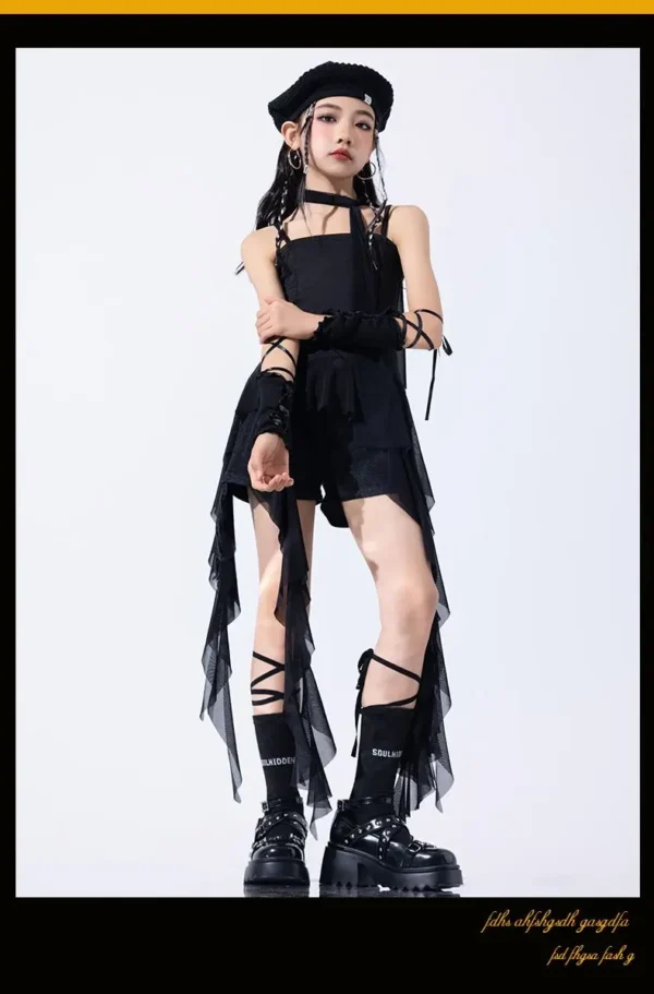 Hip Hop Girls Crop Top Plaid Street Dance Skirt Kids Ribbon Pleated Skirts Teens Jazz Cool Costumes Child Streetwear Clothes Set - Image 34