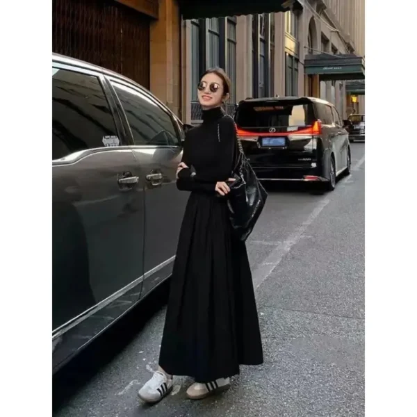 New French Style Temperament Women's High-Grade Black Dress Hepburn Style Gray Turtleneck Dress for Women Autumn Winter DF4964 - Image 6