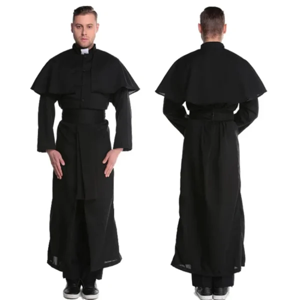 New Medieval Cosplay Women and Men Nun Costumes Priest Monastery Maria Halloween Carnival Party Performance Black Clothing - Image 2