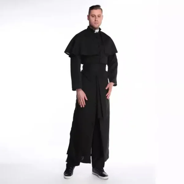 New Medieval Cosplay Women and Men Nun Costumes Priest Monastery Maria Halloween Carnival Party Performance Black Clothing - Image 5