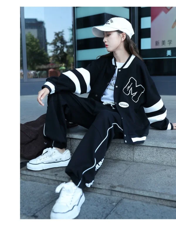 Girls Contrast Alphabet Single-breasted Sweat Varsity Jacket+Drawstring Sweatpant Set School Kids Tracksuit Child Outfit 3-14Yrs - Image 18