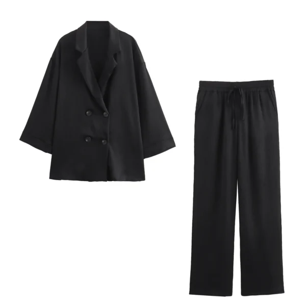 2025 Autumn Women Casual Blazer Coat Pants Set Long Sleeve Double Breasted Blazer + Wide Leg Trousers Lady Office Outfit - Image 8