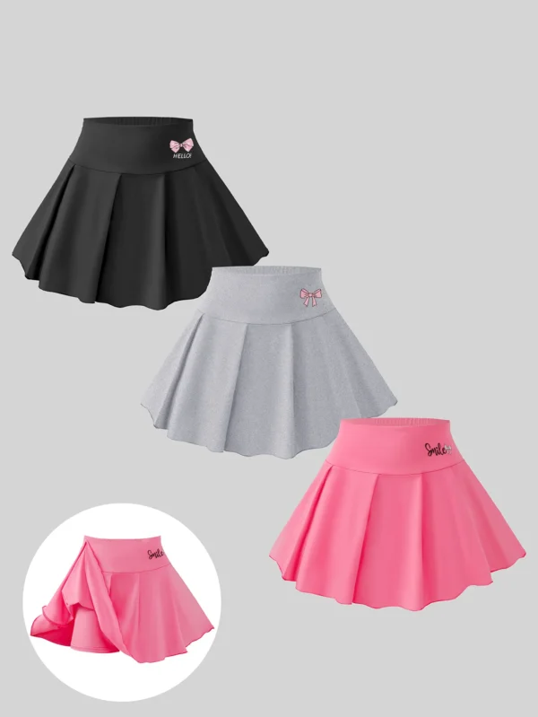 Girls Clothes Summer Tween Girl Bow Print Pleated Skirt Preppy Skorts Kids Three Piece Sets Outfit