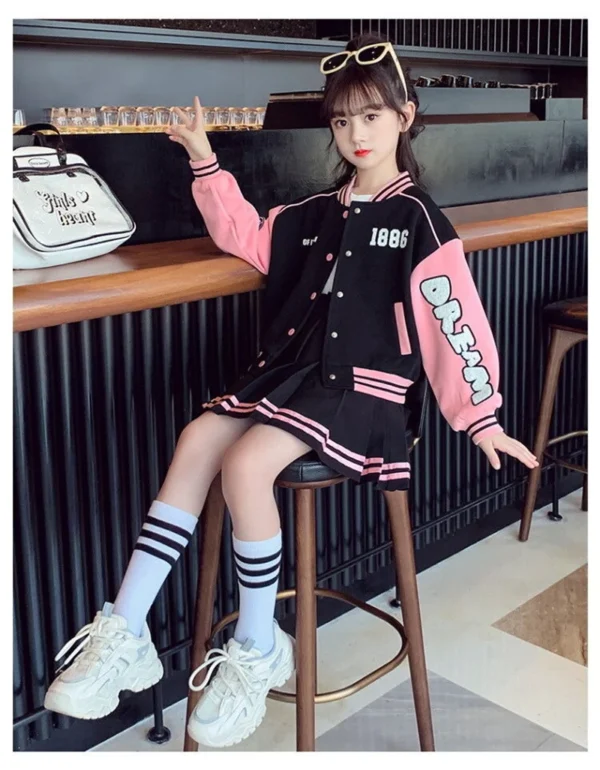 Girls Fashion Clothing Sets Spring Autumn Kids Baseball Sports Suit Children Jacket Pleated Skirt 2Pcs Student Uniform Outfits - Image 33