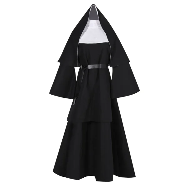 2025 Gothic Nun Cosplay Costume 4-Piece Set with Cape, Belt & Necklace for Halloween Role-Play Parties (Adult Size) - Image 2