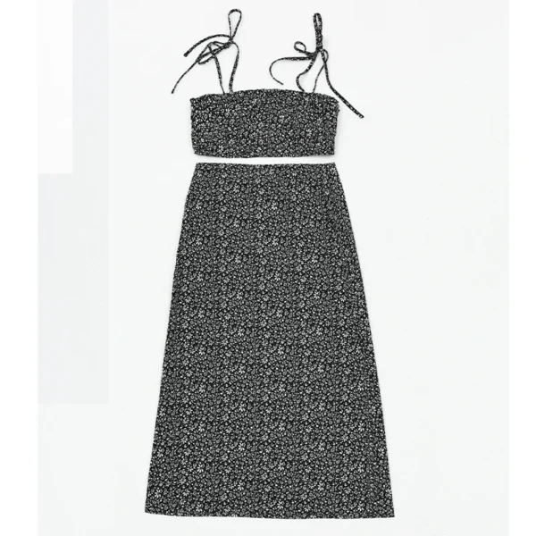 Floral Strap Vest Top with Tight Slit Half-Length Skirt 2-Piece Set Chic Outfit Floral Print Suspender Design - Image 7