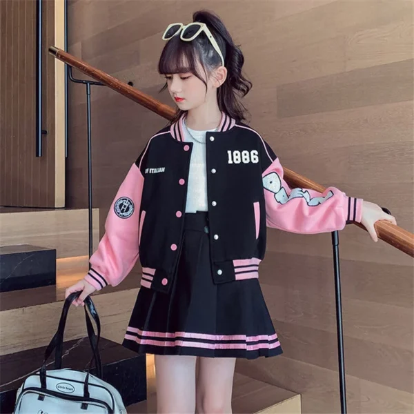 Girls Fashion Clothing Sets Spring Autumn Kids Baseball Sports Suit Children Jacket Pleated Skirt 2Pcs Student Uniform Outfits - Image 7
