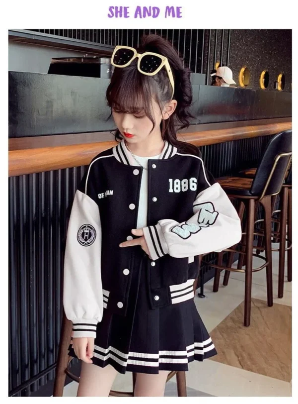 Girls Fashion Clothing Sets Spring Autumn Kids Baseball Sports Suit Children Jacket Pleated Skirt 2Pcs Student Uniform Outfits - Image 31
