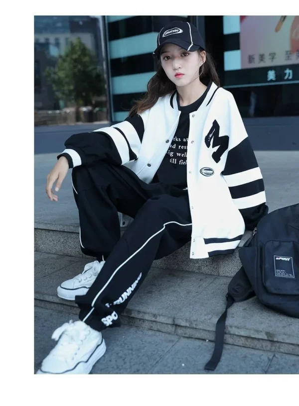 Girls Contrast Alphabet Single-breasted Sweat Varsity Jacket+Drawstring Sweatpant Set School Kids Tracksuit Child Outfit 3-14Yrs - Image 22