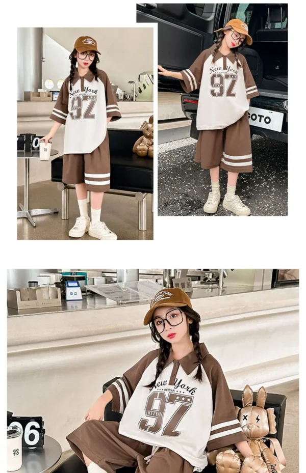 Summer Casual Girls Cotton Contrast Striped Preppy t-Shirt Tops+Short Pant Sets School Kids Tracksuit Child 2PCS Outfit 5-16Yrs - Image 19