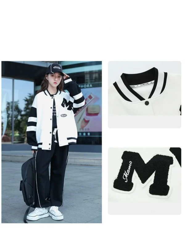 Girls Contrast Alphabet Single-breasted Sweat Varsity Jacket+Drawstring Sweatpant Set School Kids Tracksuit Child Outfit 3-14Yrs - Image 11
