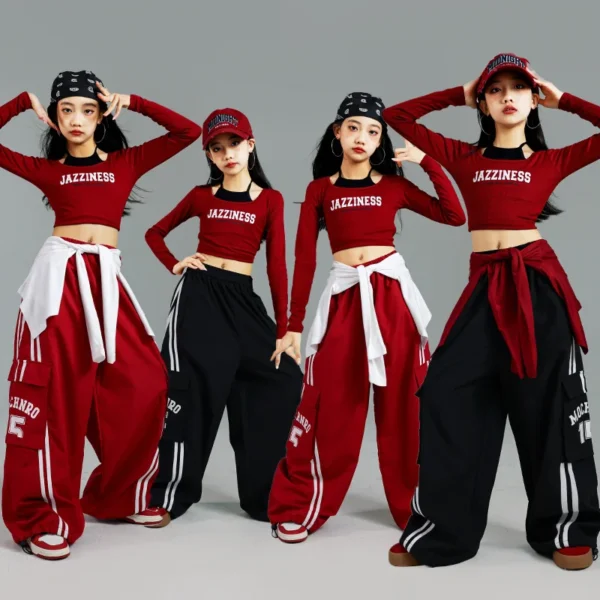 Kids Fashion Hip Hop y2k Longsleeve T-shirt Pants Set For Girls Performance Costume Stage Outfit Child Dance Suit Street Wear - Image 13