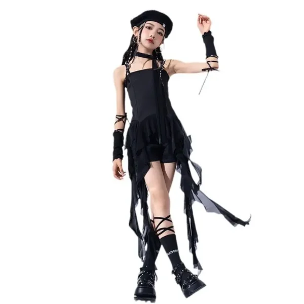Hip Hop Girls Crop Top Plaid Street Dance Skirt Kids Ribbon Pleated Skirts Teens Jazz Cool Costumes Child Streetwear Clothes Set - Image 9