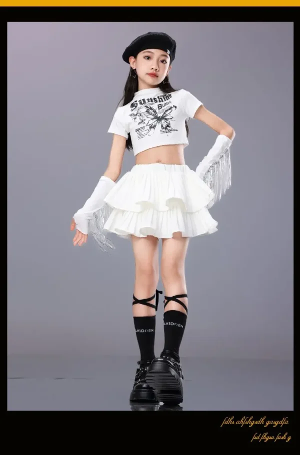 Hip Hop Girls Crop Top Plaid Street Dance Skirt Kids Ribbon Pleated Skirts Teens Jazz Cool Costumes Child Streetwear Clothes Set - Image 49