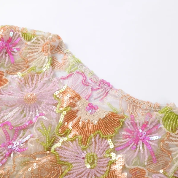 Printed Crop Top Skirts Set Women Embroidery Sequin See Through Short Sleeve Shirt Slim Fit Short Skirt Summer Beach Outfit - Image 18