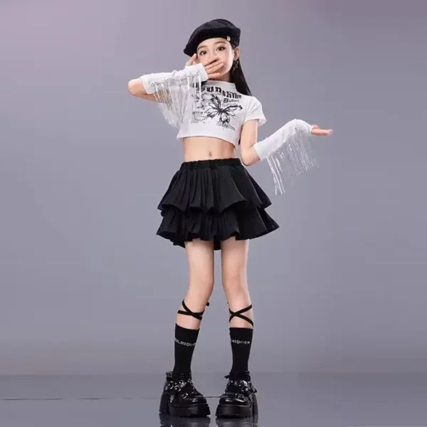 Hip Hop Girls Crop Top Plaid Street Dance Skirt Kids Ribbon Pleated Skirts Teens Jazz Cool Costumes Child Streetwear Clothes Set - Image 11