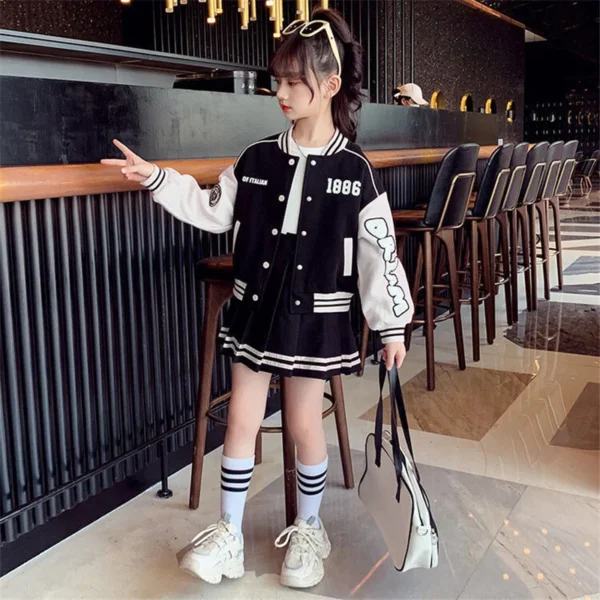 Girls Fashion Clothing Sets Spring Autumn Kids Baseball Sports Suit Children Jacket Pleated Skirt 2Pcs Student Uniform Outfits - Image 29