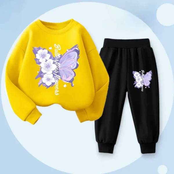 Spring Long Sleeved Top Long Pants Two Piece Sets for Girls Elegant Butterfly Printed Hoodies Suit Children's Outfits Tracksuit - Image 13