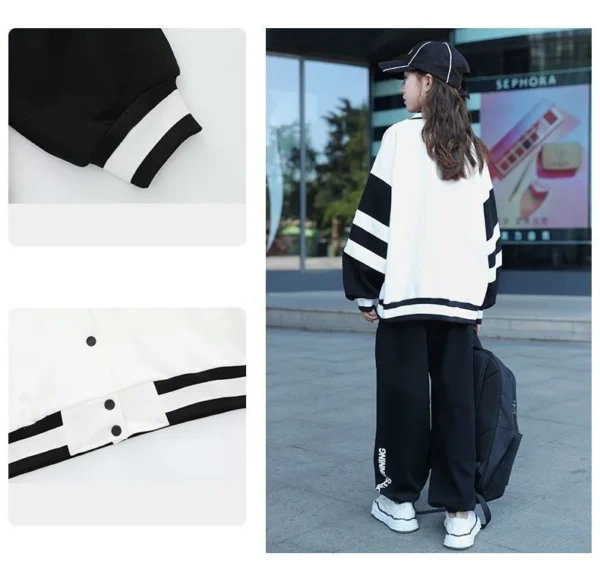 Girls Contrast Alphabet Single-breasted Sweat Varsity Jacket+Drawstring Sweatpant Set School Kids Tracksuit Child Outfit 3-14Yrs - Image 12