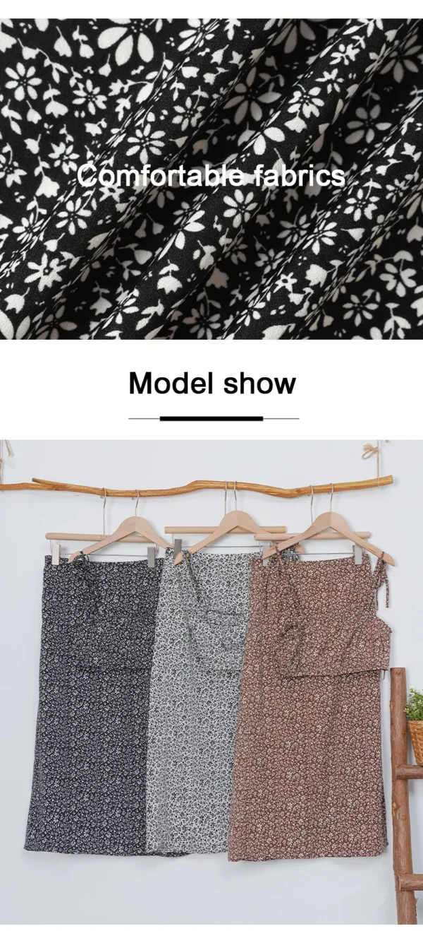 Floral Strap Vest Top with Tight Slit Half-Length Skirt 2-Piece Set Chic Outfit Floral Print Suspender Design - Image 13