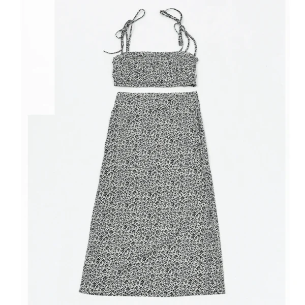 Floral Strap Vest Top with Tight Slit Half-Length Skirt 2-Piece Set Chic Outfit Floral Print Suspender Design - Image 9