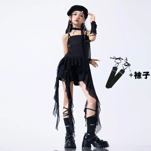 Hip Hop Girls Crop Top Plaid Street Dance Skirt Kids Ribbon Pleated Skirts Teens Jazz Cool Costumes Child Streetwear Clothes Set - Image 8