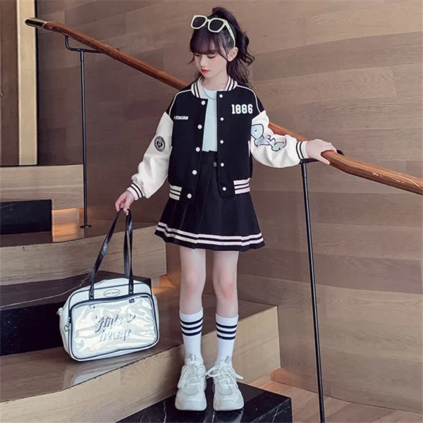Girls Fashion Clothing Sets Spring Autumn Kids Baseball Sports Suit Children Jacket Pleated Skirt 2Pcs Student Uniform Outfits - Image 30