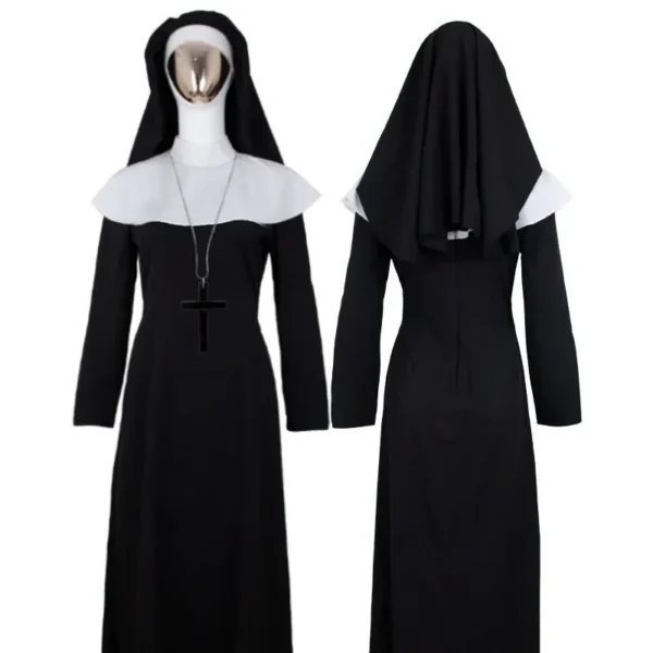 Nuns Cosplay Costumes Women Girls Christian Catholic Religion Missionary Nun Black Dress Halloween Christmas Carnival Party